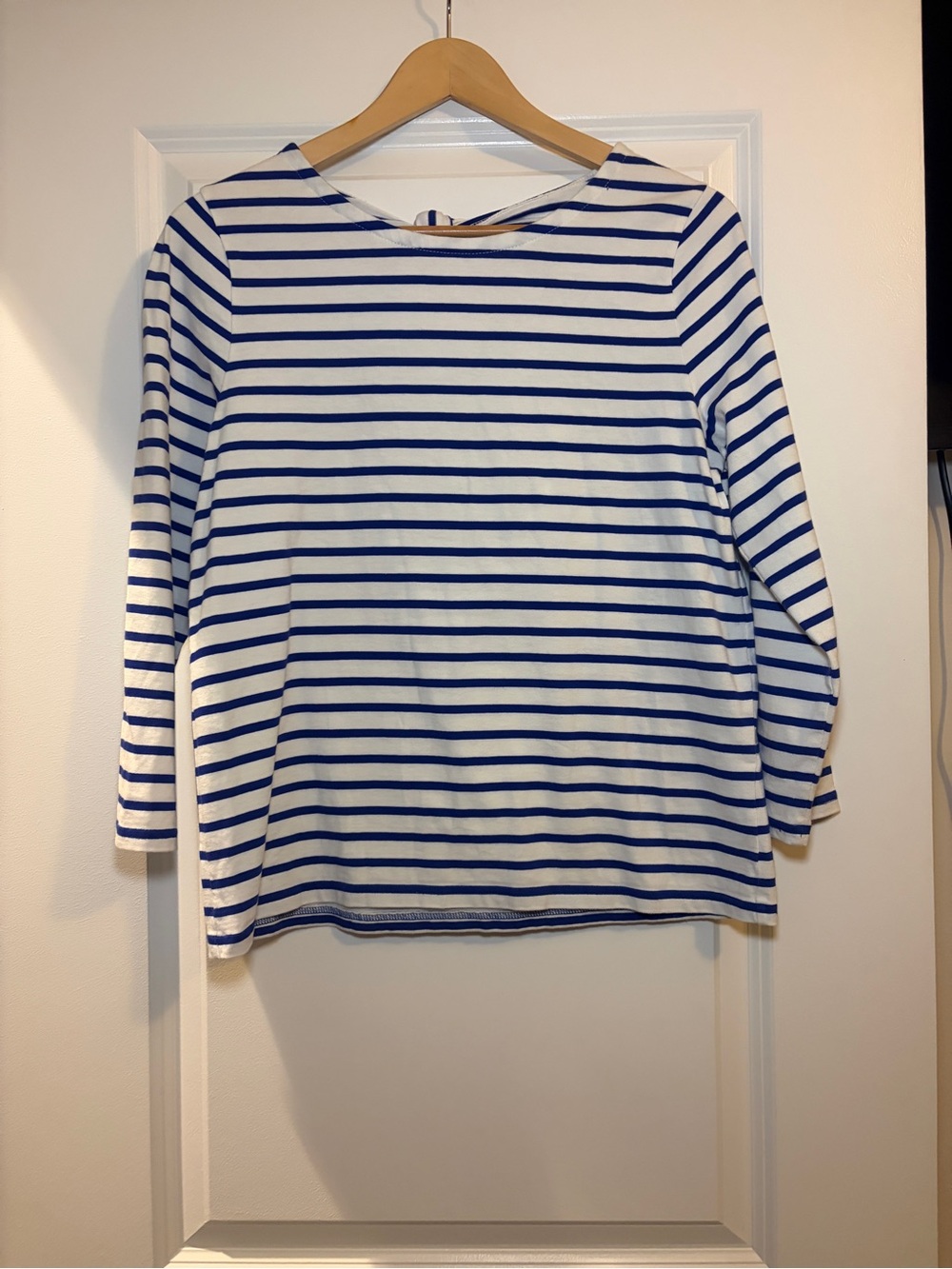 J. Crew | Blue and White Striped 3/4 Sleeve Cotton Tee